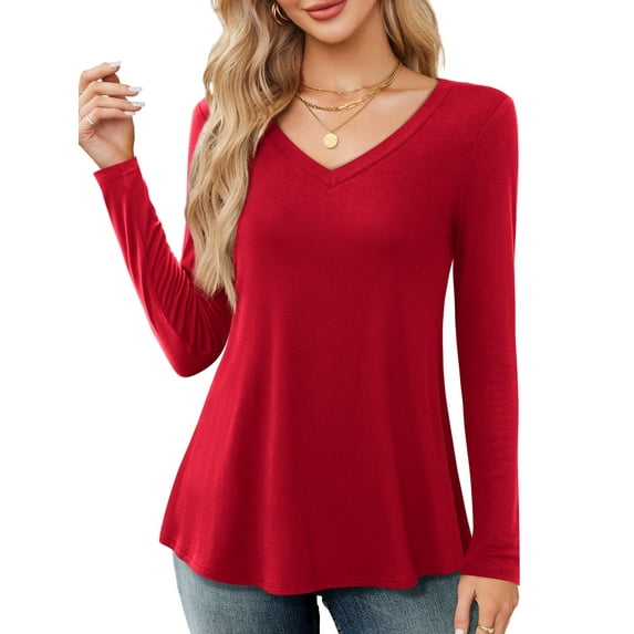 Fancyglim Tunic Tops for Women Casual V Neck Shirts Aline Blouse Burgundy XL