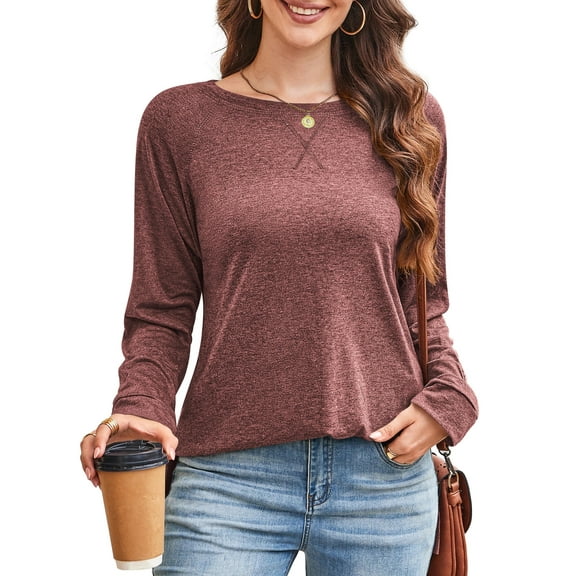 Fancyglim Tunic Tops For Women Long Sleeve Crew Neck Pullover Shirts Cross Side Split Loose Fit Sweatshirt Blouses Burgundy XL