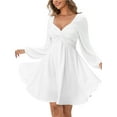 thumbnail image 1 of Fancyglim Twist Front Dress for Women Square Neck Long Sleeve Flowy Smocked Back A-Line Short Dresses White XL, 1 of 8