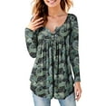 thumbnail image 1 of Fancyglim V Neck Henley Shirts for Women Long Sleeve Pleated Tunic Tops To Wear With Leggings Black L, 1 of 7