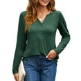 thumbnail image 1 of Fancyglim V Neck Henley Shirts for Women Long Sleeve Tunic Tops Causal Blouse Green S, 1 of 5