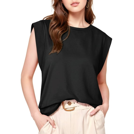 Fancyglim Women Cap Sleeve Tank Tops Loose Fit Crew Neck Summer Basic Tee Shirts S-2XL