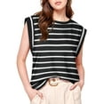 thumbnail image 1 of Fancyglim Women Cap Sleeve Tank Tops Loose Fit Crew Neck Summer Basic Tee Shirts White Striped Large, 1 of 7