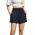 thumbnail image 1 of Fancyglim Women Casual Shorts Summer Elastic High Waist Drawstring Shorts Pants with Pockets Navy Blue L, 1 of 10