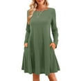 thumbnail image 1 of Fancyglim Women Crew Neck Dresses Casual T-Shirt Long Sleeve Dress with Pockets Green XL, 1 of 9