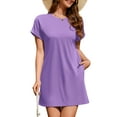 thumbnail image 1 of Fancyglim Women Dress Summer Short Sleeve Crew Neck T-Shirt Dresses Casual Loose Slit Beach Mini Dress Purple XL, 1 of 7