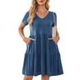 thumbnail image 1 of Fancyglim Women Dresses Plus V Neck Short Sleeve Casual Dress with Pockets M-4XL, 1 of 5