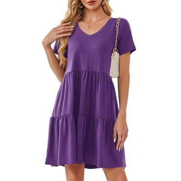 Fancyglim Women Dresses Plus V Neck Short Sleeve Casual Dress with Pockets M-4XL
