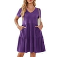 thumbnail image 1 of Fancyglim Women Dresses Plus V Neck Short Sleeve Casual Dress with Pockets M-4XL, 1 of 5