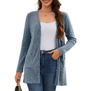 FANCYGLIM Women Lightweight Cardigan Long Sleeve Button Down V Neck Casual Knit Fall Sweater Blue XL