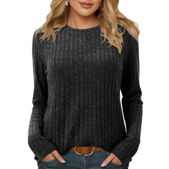 Fancyglim Women Long Sleeve Shirts Crew Neck Casual Tunic Tops Sweaters Black S