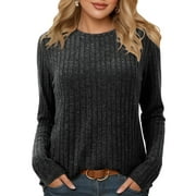 FANCYGLIM Women Long Sleeve Shirts Crew Neck Casual Tunic Tops Sweaters Black XL