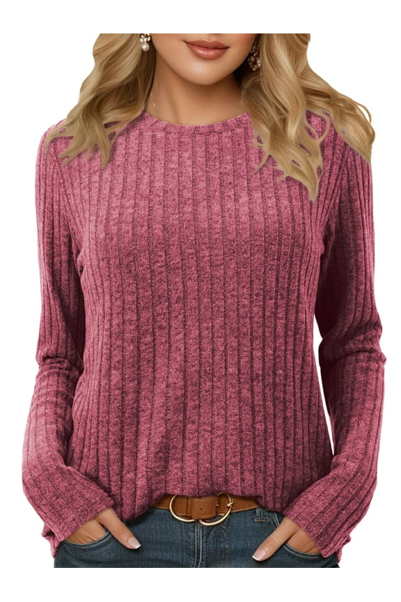 Women Long Sleeve Shirts Crew Neck Casual Tunic Tops Sweaters Burgundy XL