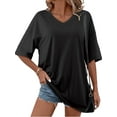 thumbnail image 1 of Fancyglim Women Oversized T Shirts Half Sleeve V Neck Cozy Tunic Tops Black S, 1 of 7