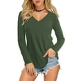 thumbnail image 1 of Fancyglim Women Plus T-shirt Casual V Neck Long Sleeve Loose Tunic Tops Green L, 1 of 9