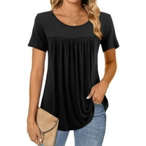 Fancyglim Women Scoop Neck T-shirts Casual Shirts Curved Hem Tops, Black S