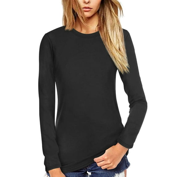 Fancyglim Women Shirt Long Sleeve Crew Neck T-shirt Tee Tops(Black S)