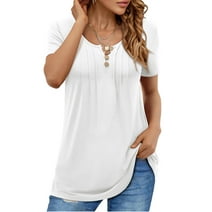 Fancyglim Women Short Sleeve Shirt Long V-Neck Casual Tunic Tops, White 2XL