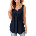 thumbnail image 1 of Fancyglim Women Tank Top V Neck Loose Fit Pleated Sleeveless Shirts Navy S, 1 of 7