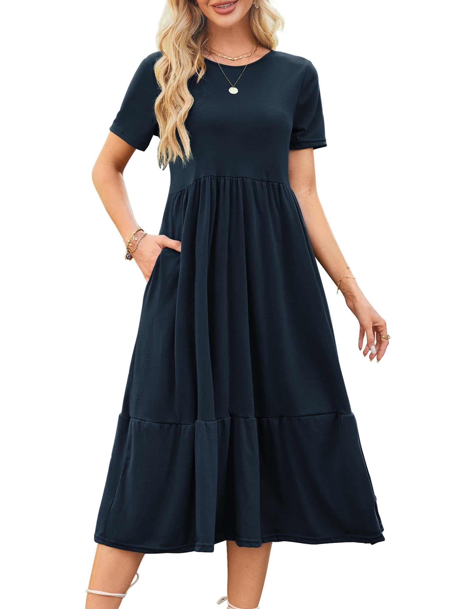 Fancyglim Women Summer T Shirt Dress Short Sleeve Crewneck Tiered ...