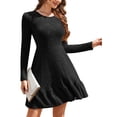 thumbnail image 1 of Fancyglim Women Sweater Dresses Casual Long Sleeve Crew Neck Fall Winter Ruffle Flowy Dress Black XL, 1 of 6