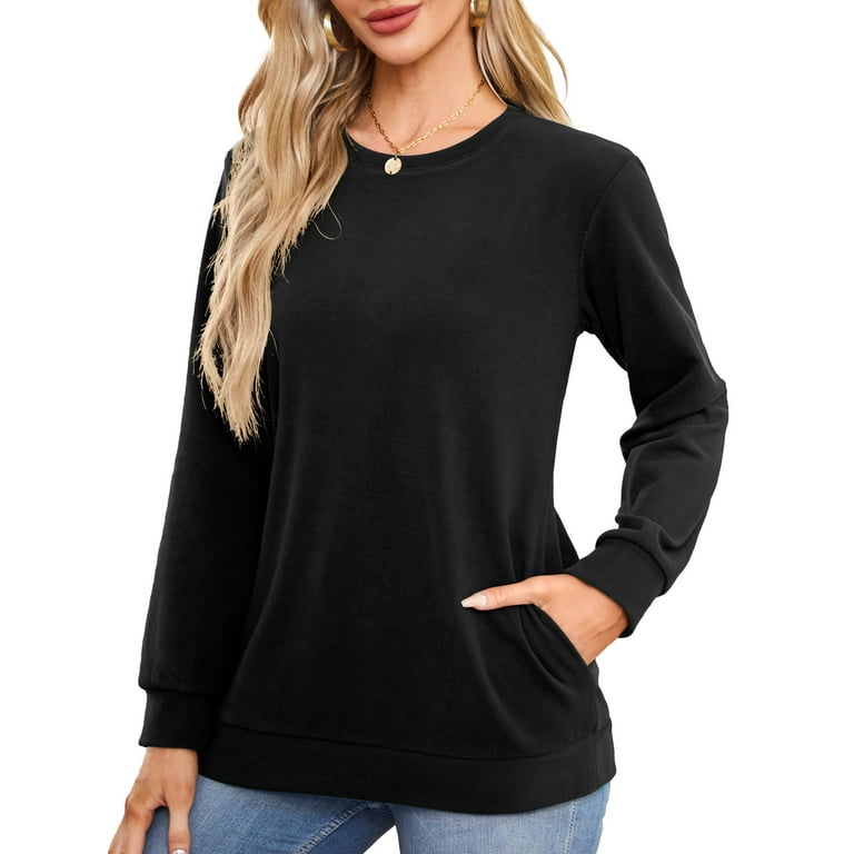 Fancyglim Women Sweatshirts Crew Neck Long Sleeve Tunic Tops Casual Pullover with Pockets Black 2XL Walmart