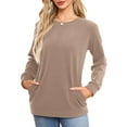 thumbnail image 1 of Fancyglim Women Sweatshirts Crew Neck Long Sleeve Tunic Tops Casual Pullover with Pockets Khaki S, 1 of 6