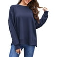 thumbnail image 1 of Fancyglim Women Sweatshirts Crew Neck Tunic Tops Long Sleeve Oversized Shirts Fleece Pullover with Pockets Thumb Holes Navy L, 1 of 8
