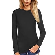 Fancyglim Women T Shirt Long Sleeve Crew Neck Tee Tops(Black XL)