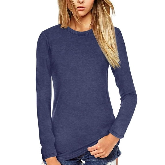 Fancyglim Women T Shirt Long Sleeve Crew Neck Tee Tops(Blue M)