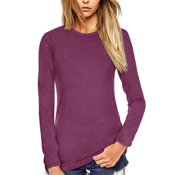 Fancyglim Women T Shirt Long Sleeve Crew Neck Tee Tops(Burgundy L)
