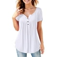 thumbnail image 1 of Fancyglim Womens Tops  T Shirts Short Sleeve Round Neck Casual Button Up Tunic Tops (White, XL), 1 of 8