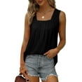 thumbnail image 1 of Fancyglim Women Tank Top Pleated Square Neck Sleeveless Summer Shirt Black M, 1 of 5