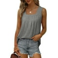 thumbnail image 1 of Fancyglim Women Tank Tops Square Neck Loose Fit Pleated Sleeveless Shirt Grey XL, 1 of 5