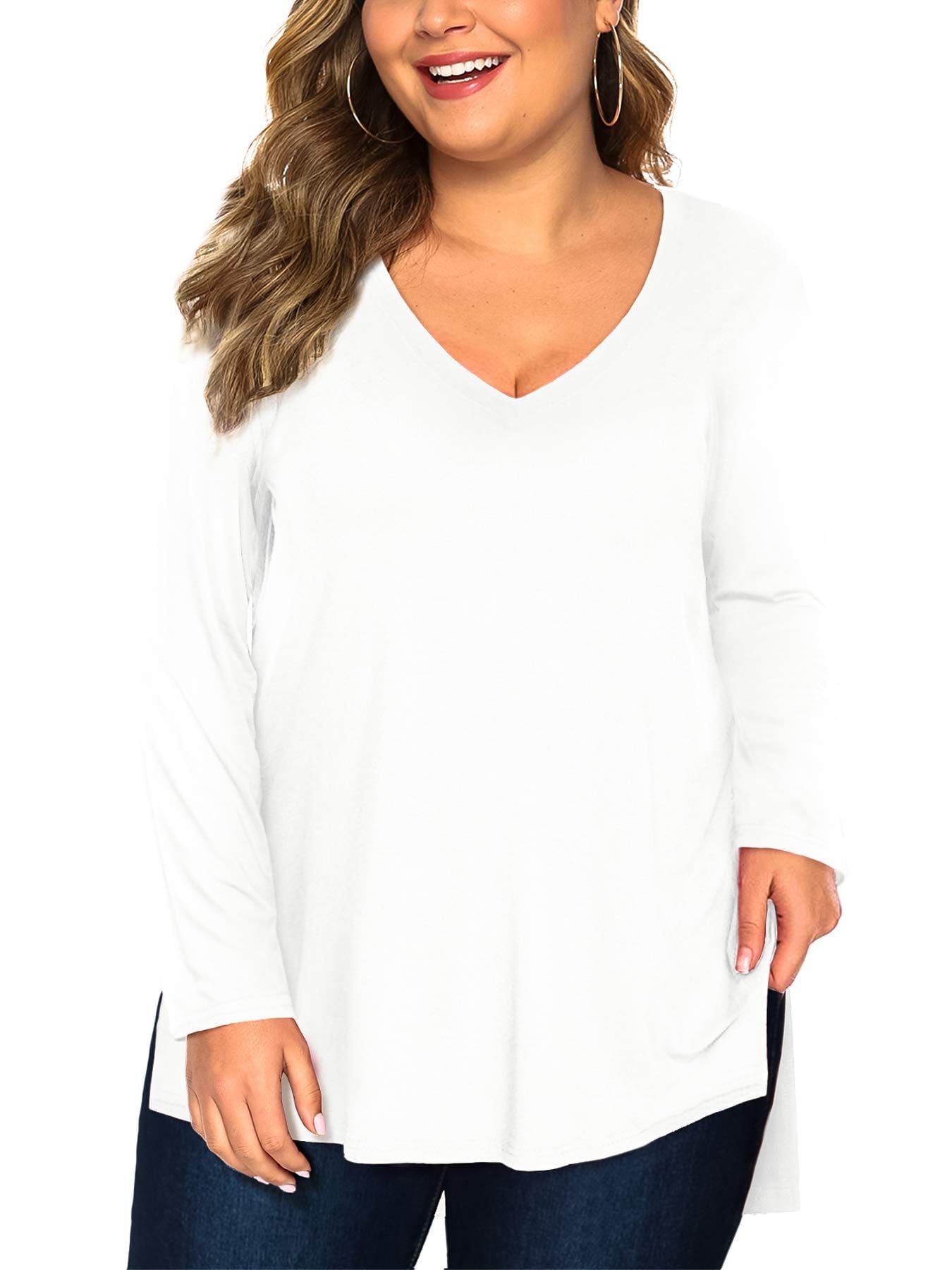 Women's Long Sleeve Shirt White Cube Design V-Neck