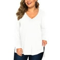 thumbnail image 1 of Fancyglim Women Tops Long Sleeve V Neck Tshirt Casual Plus Size Tee(White 3X), 1 of 7