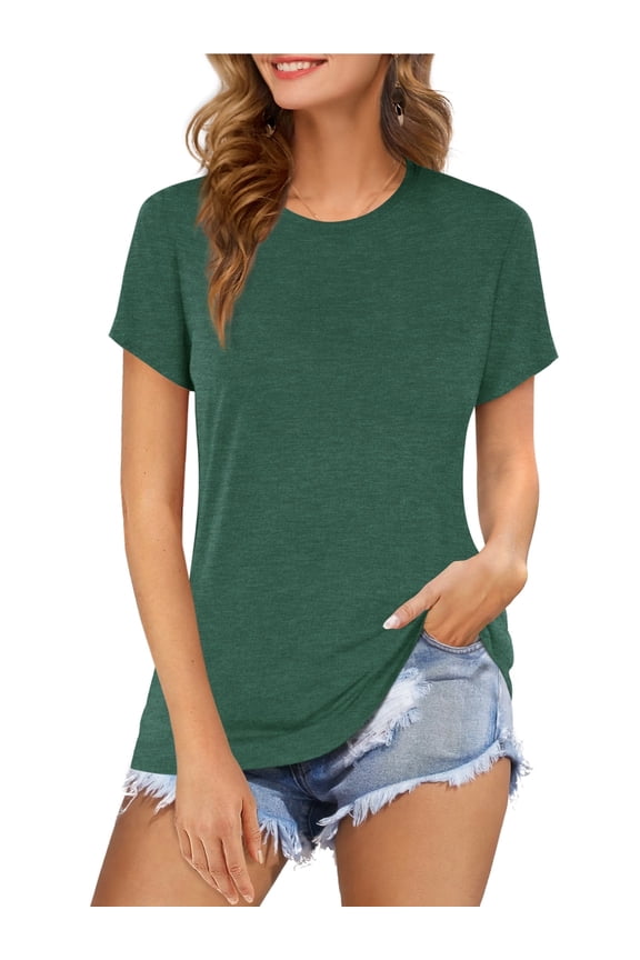 Women Tshirts Crew Neck Short Sleeve Tops Basic Tunic(Army Green M)
