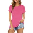 thumbnail image 1 of Fancyglim Women's Crew Neck T Shirt Short Sleeve Tops Solid Tees(Pink S), 1 of 7