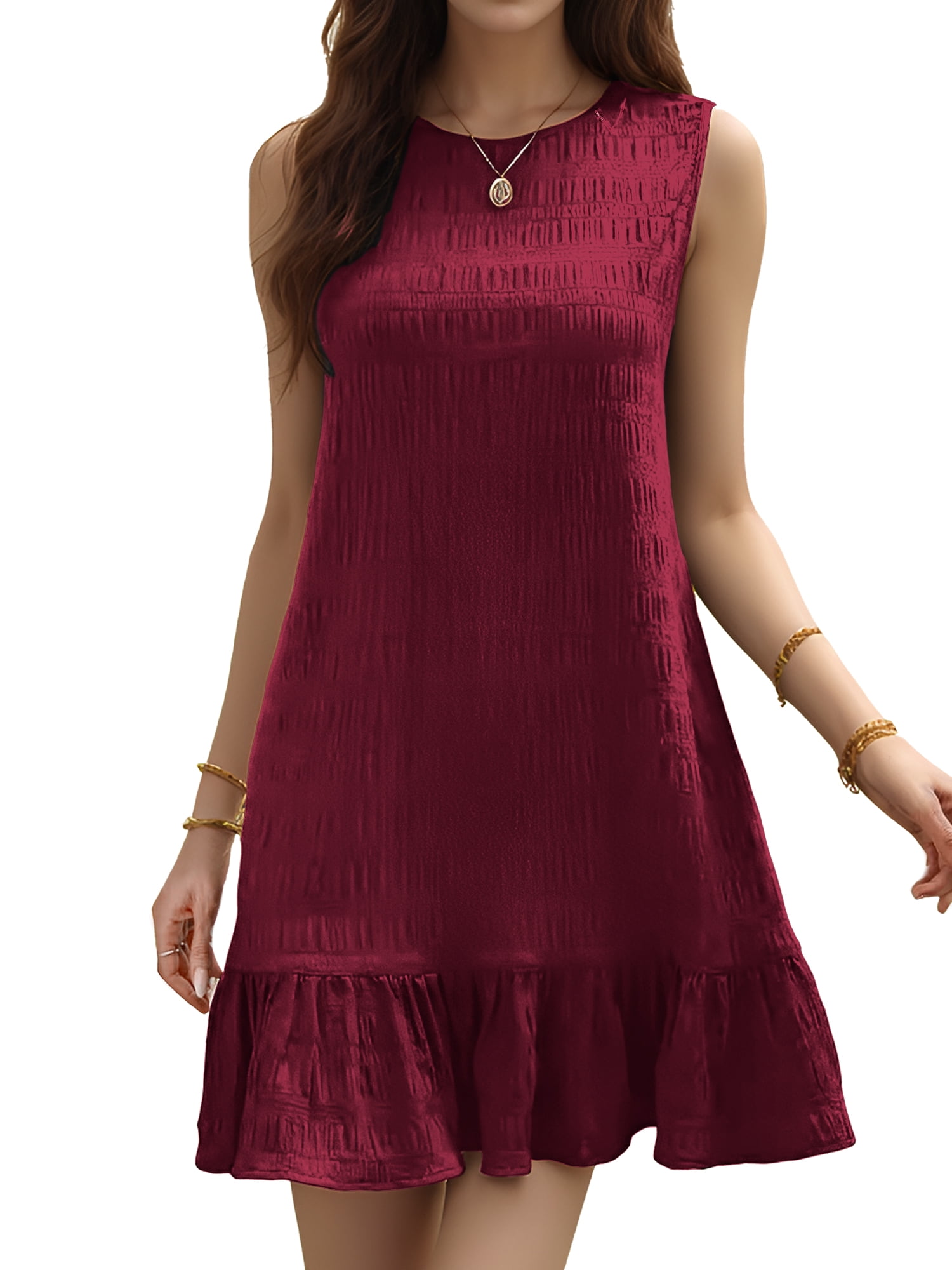 Fancyglim Women's Sleeveless Tank Dress Summer Crew Neck Casual Ruffle ...