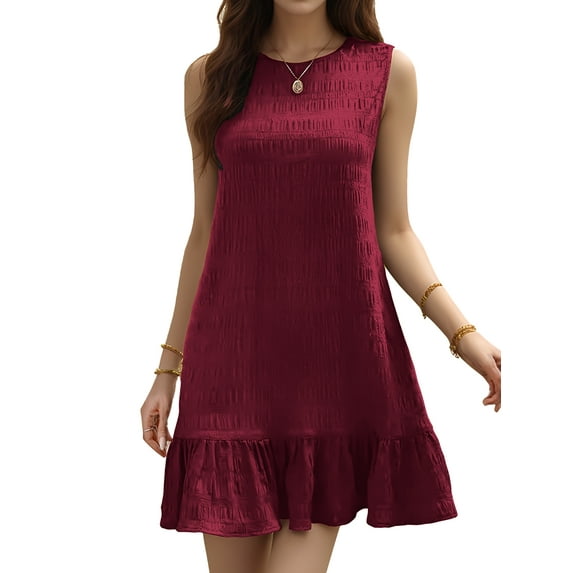 Fancyglim Women's Sleeveless Tank Dress Summer Crew Neck Casual Ruffle Hem Mini Dresses