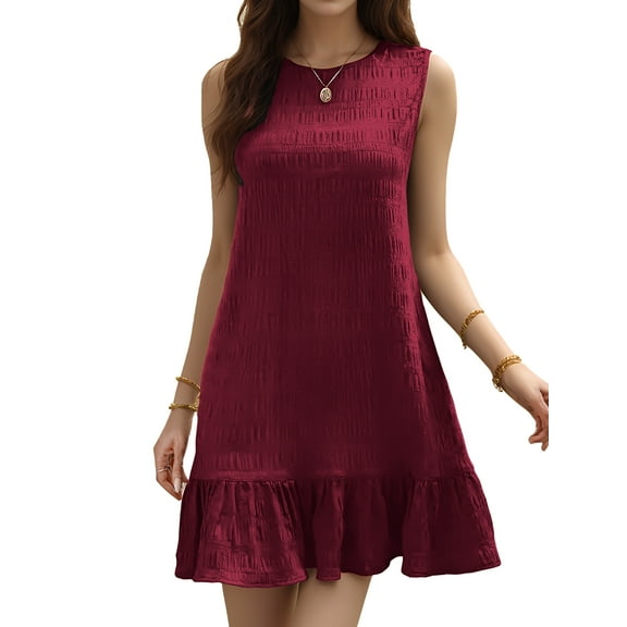 Fancyglim Women's Sleeveless Tank Dress Summer Crew Neck Casual Ruffle Hem Mini Dresses