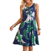 FANCYGLIM Women's Summer Casual T Shirt Dresses Tank Vest Beach Dress Leaf 2XL