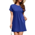 thumbnail image 1 of Fancyglim Women’s Summer Dress Short Sleeve Crew Neck T-Shirt Dresses Casual Loose Fit Fashion Mini Dress Blue 2XL, 1 of 7