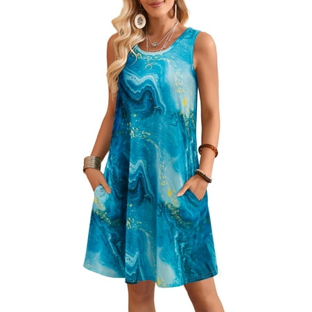 Fancyglim Women's Summer Dresses Casual Floral Pockets Casual Tank Dress M-3XL