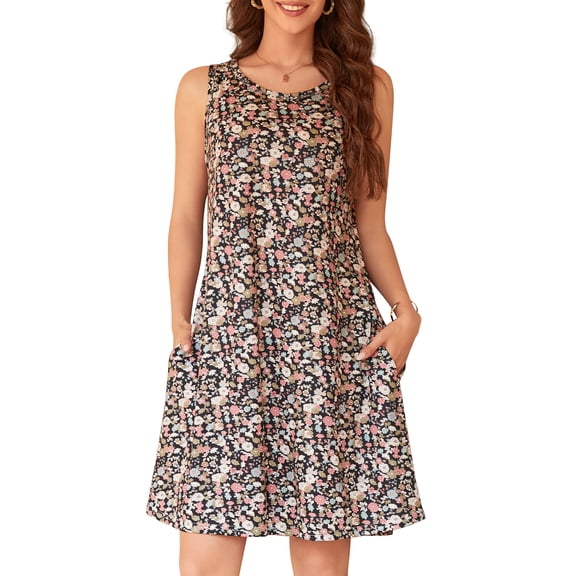 Fancyglim Women's Summer Dresses Casual Sleeveless Beach Sundress Floral Mini Tank Dress with Pockets M-3XL