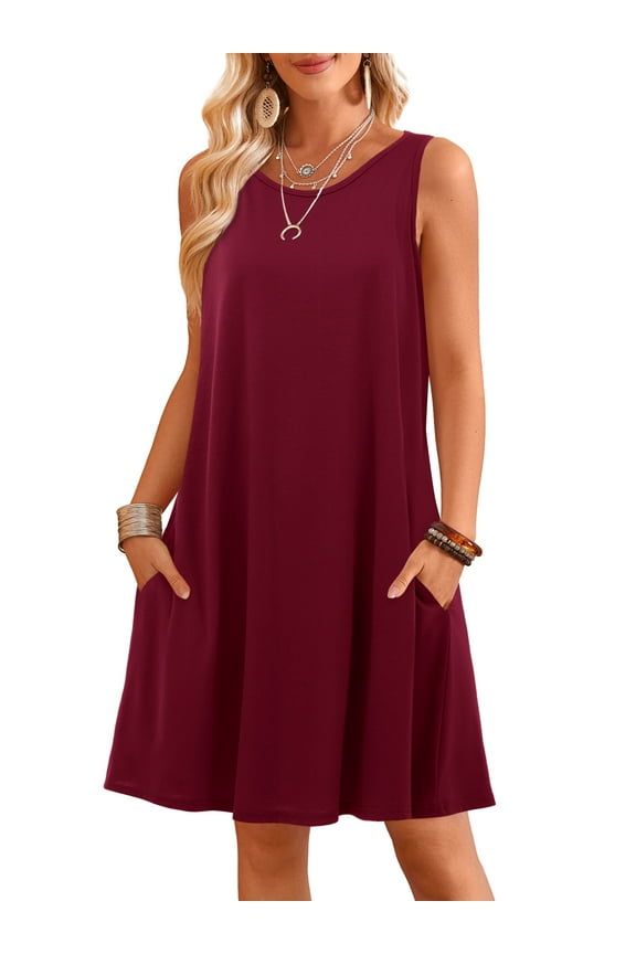 Women's T-Shirts Dresses Beach Sundress Sleeveless Tank Dress Burgundy XL
