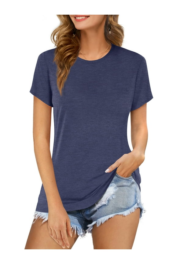 Women's Tops Summer Short Sleeve Crew Neck Fit T-Shirt(Navy Blue M)