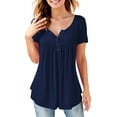 thumbnail image 1 of Fancyglim Women's V Neck Henley Shirts Short Sleeve Tops Casual Tunic (Navy, XL), 1 of 8