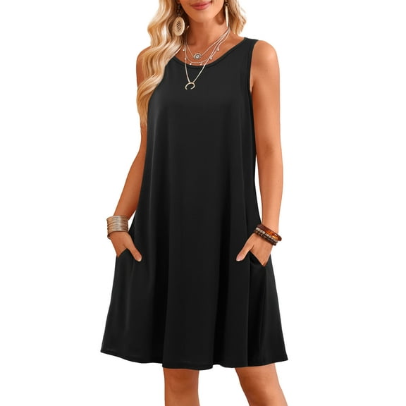 Fancyglim Womens Casual Tank Dress Summer Casual T Shirt Dresses Black XL