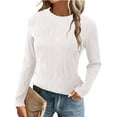 thumbnail image 1 of Fancyglim Womens Long Sleeve Textured Tops Crew Neck Casual Basic T Shirts White XL, 1 of 6